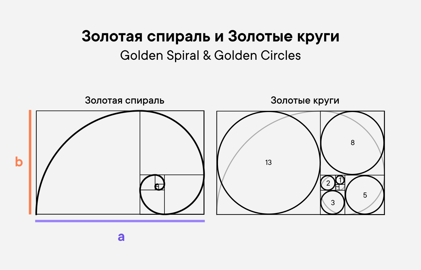 Алгоритм построения золотой спирали и золотых кругов